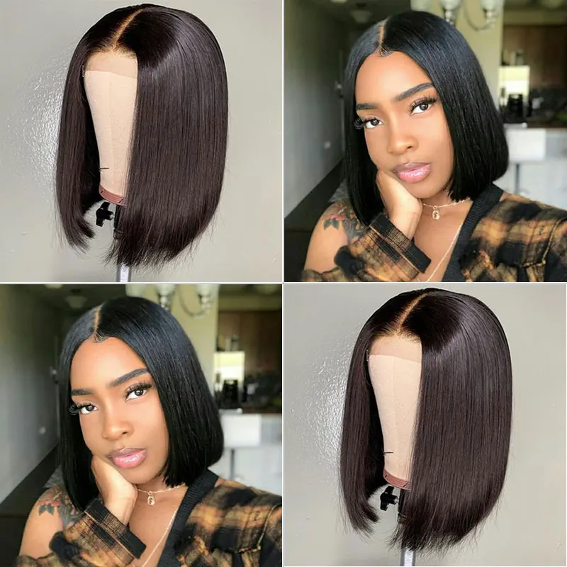 

Cheap Indian Bob Wig Lace Human Hair Wigs For Black Women 13x1 Lace Part Wig Natural Color Straight Lace Wig Lace Bob Wigs 150%