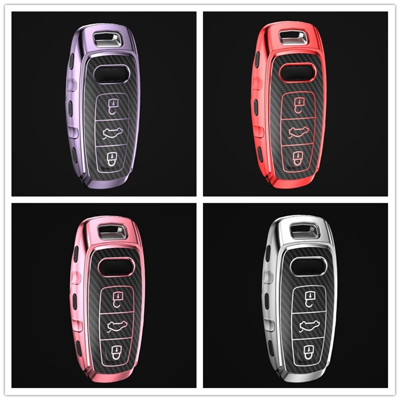 Чехол для автомобильных ключей чехол из ТПУ с угольным зерном Audi A6L A7 A8 Q8 2018 2019