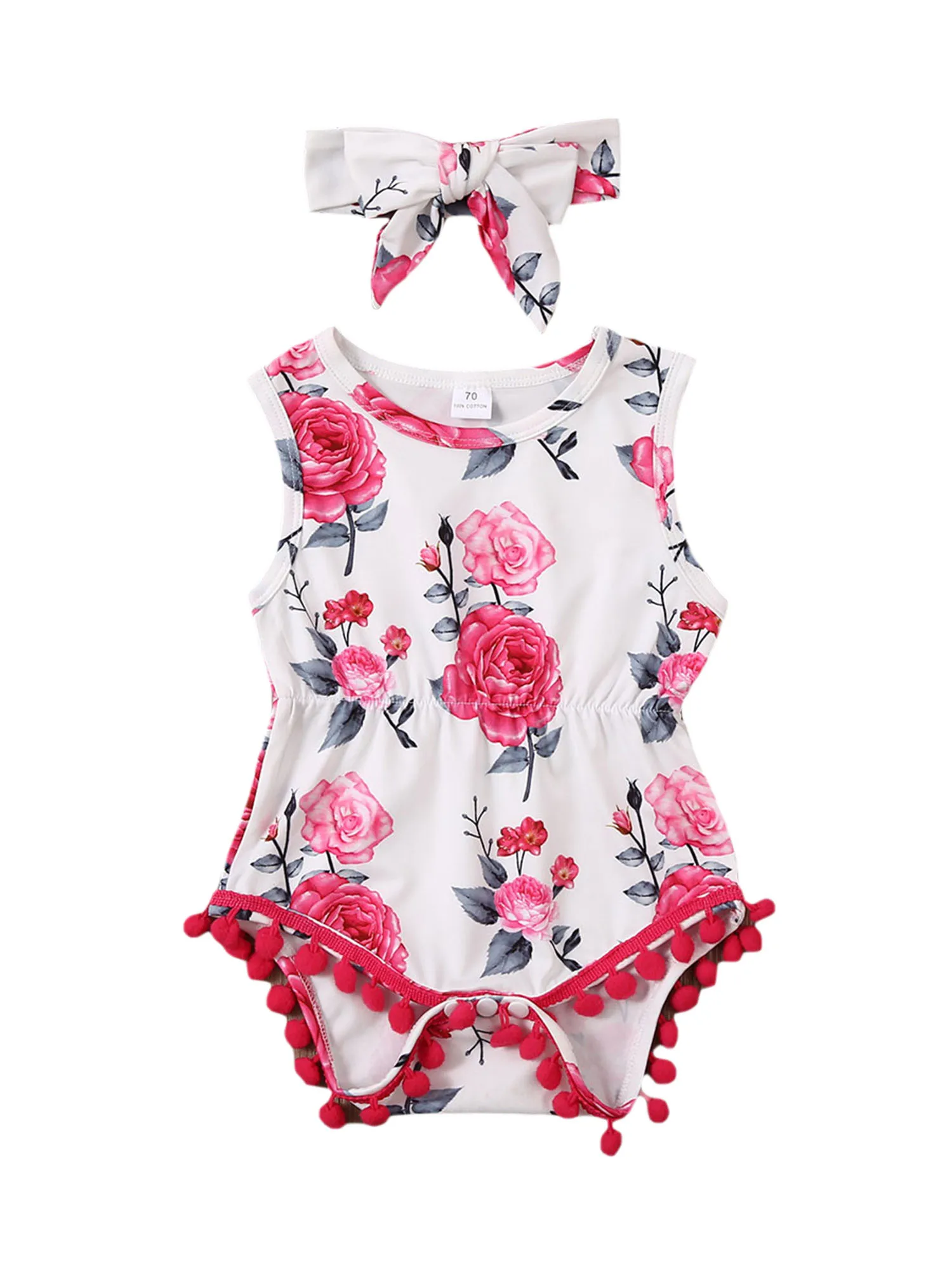 

0-18M Summer Newborn Baby Girls Sunsuit Clothes Floral Romper Bodysuit Jumpsuit Headband Baby Girls Romper