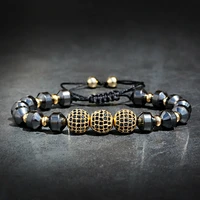 luxury micro pave cz 8mm disco charm men bracelet classic hematite beaded woven bracelets bileklik women jewelry