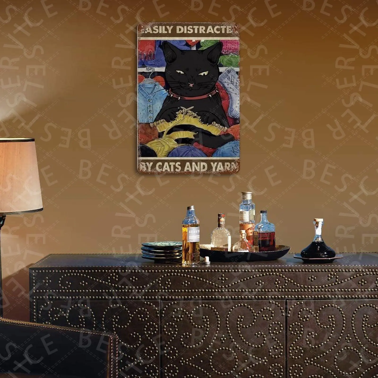

Easily By Distracted Cats And Yarn Tin Sign Vintage Metal Sign Poster Home Wall Decor Cafe Bar Pub Club Gift