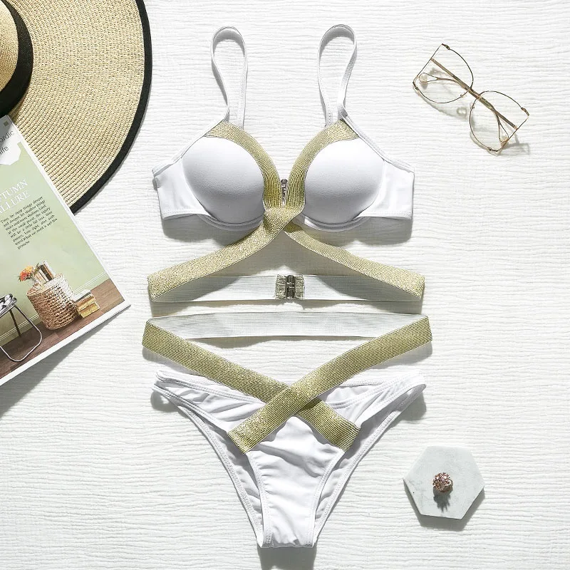 In-X 2020 Sexy shiny bikini set Cross strap swimsuit female Push up swimwear women Plus size bikinis Bathing suit bathers new | Женская