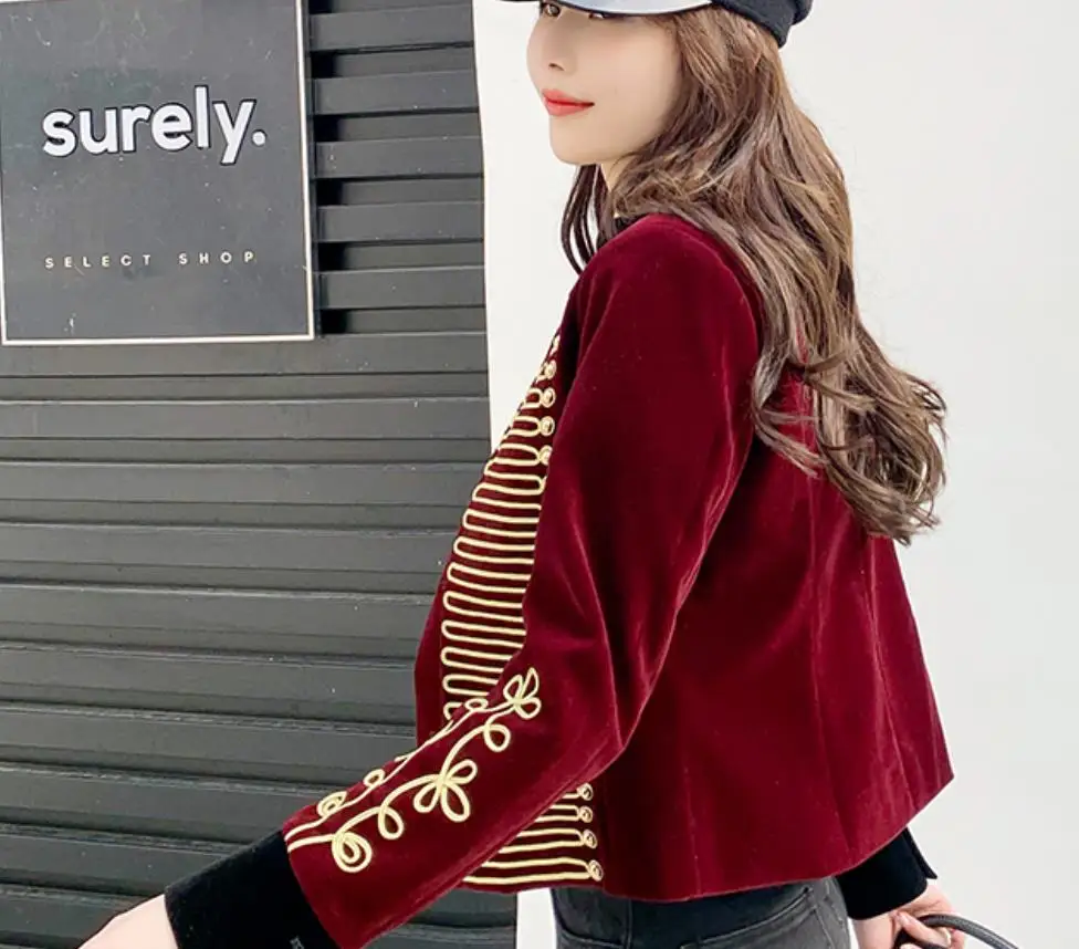 Новинка 2020 винно-Красный Британский ретро дворцовый Бархатный жакет осень-зима