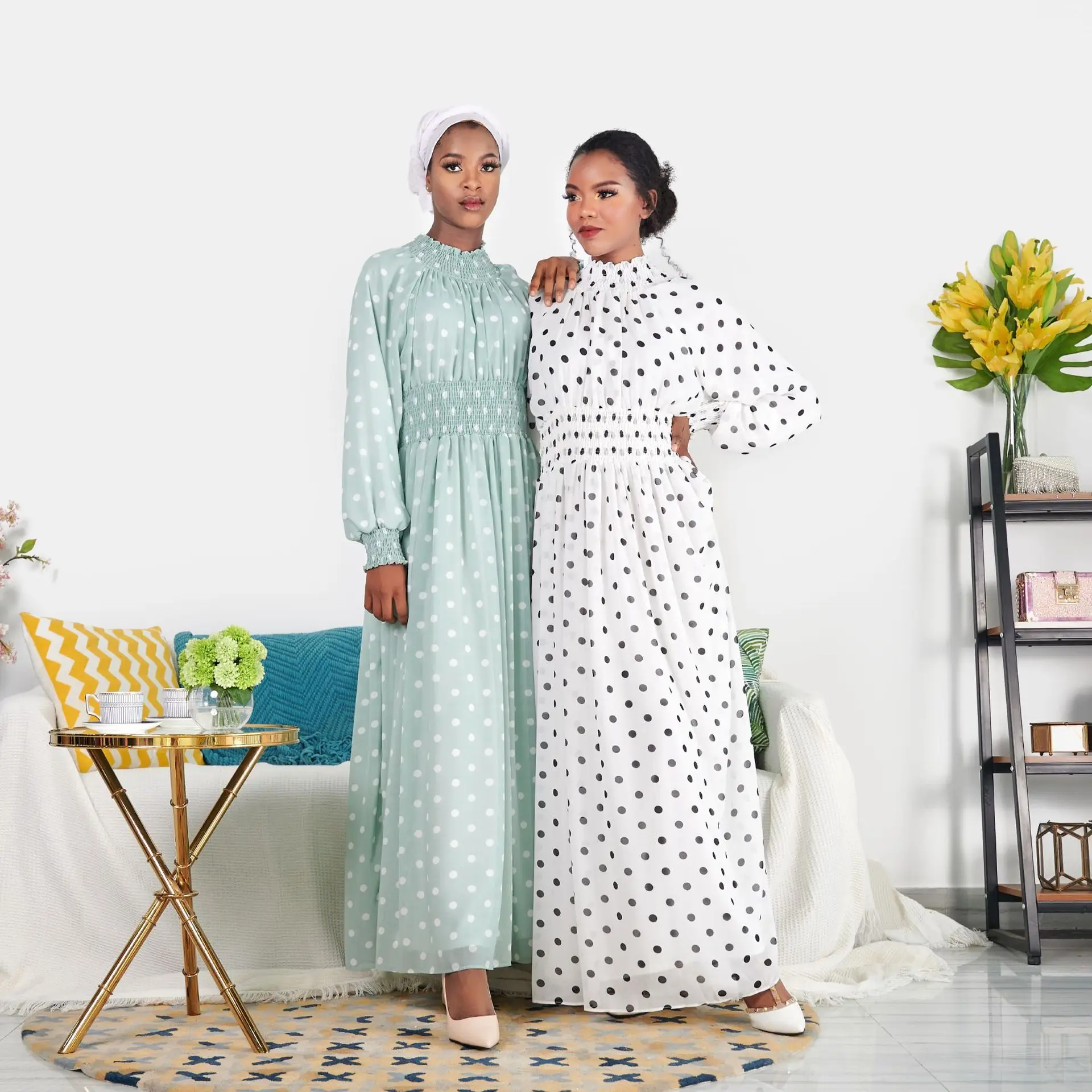 

Donsignet Muslim Dress Middle East Islamic Ramadan Eid Abaya Turkey Long Dress Muslim Fashion Robes Dot Slim-Waist African Dubai