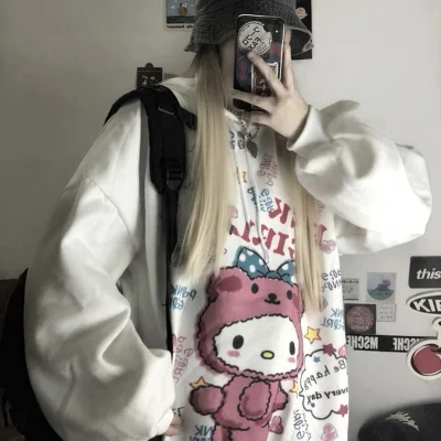 

Cute Cartoon Long Sleeve Casual Hoodie Oversized Sweatshirt Harajuku Tops Fashion Pullover Kawaii Anime Winter Women Hoodie