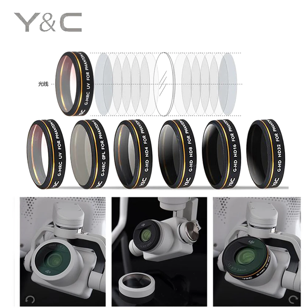 6 шт./компл. YC UV/CPL/ND4/8/16/32 Градуированные фильтры для объектива HD DJI Phantom 4 PRO Drone Quadcopter