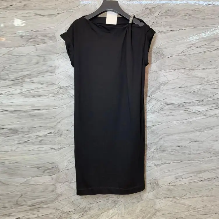 

Women's Clothing Summer of 2021 The New Dress Hollow Out A T-shirt Dress D28 Unilateral Shoulder Chain Decoration Loose Dresses