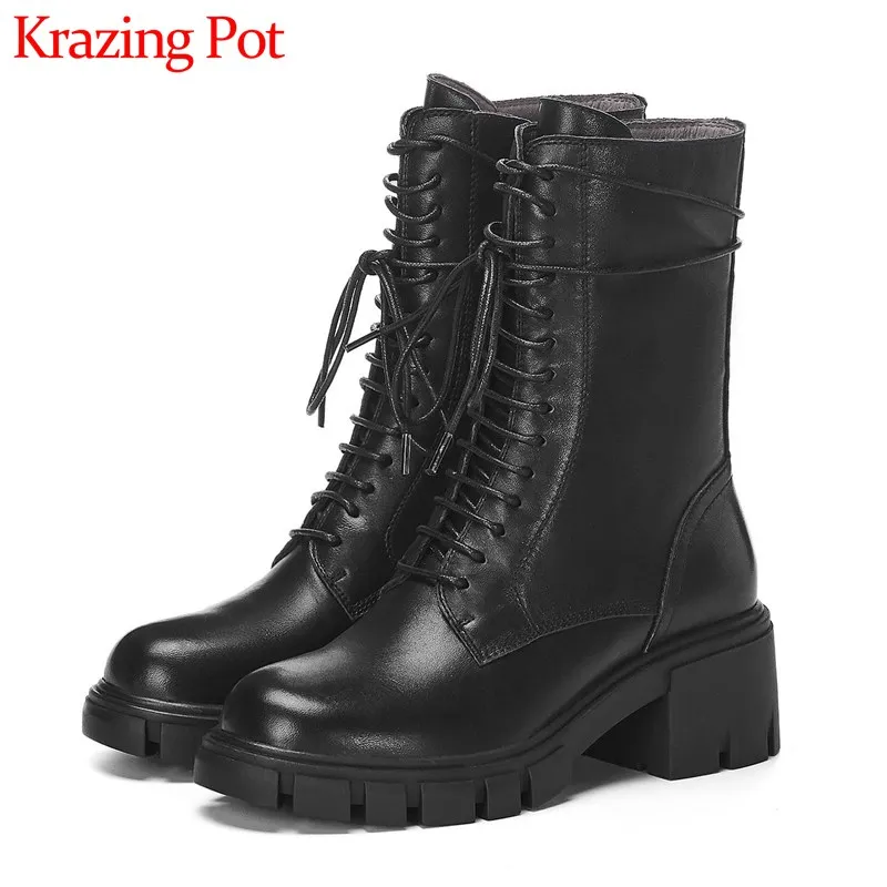 Женские Простые Офисные сапоги Krazing Pot зимние до середины икры из натуральной