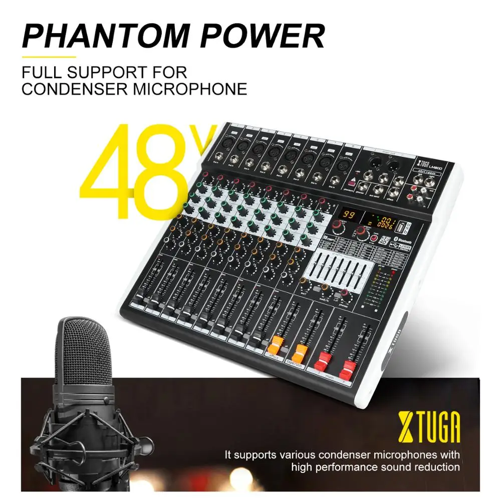 XTUGA 8 канальный DJ микшер USB сценический аудио встроенный 99 DSP цифровой эффект с