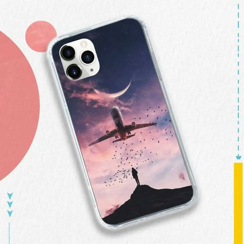 

Airplane fly travel cloud Sky Phone Case Transparent soft For iphone 5 5s 5c se 6 6s 7 8 11 12 plus mini x xs xr pro max