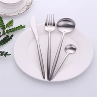 silver stainless steel cutlery set luxury dinnerware kitchen gold matte tableware fork spoon knive 4pcs dinner set dropshipping