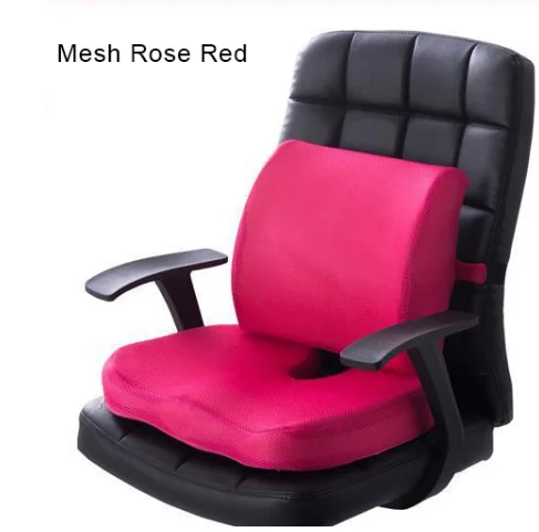 Mesh Rose Red 2 в 1 бамбуковое волокно с эффектом памяти, подушка для сиденья, Подушка для спины, медленный отскок, поддержка талии, набор для дома, офиса, забота о здоровье, Подушка для стула - Цвет: Mesh Rose Red