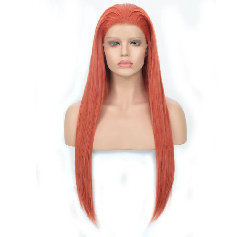 Длинные шелковистые прямые синтетические парики со шнуровкой спереди из