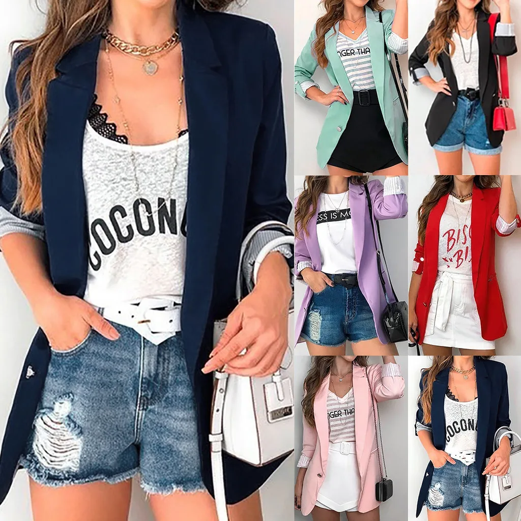 Женская верхняя одежда пальто жакеты модная женская однотонная куртка с