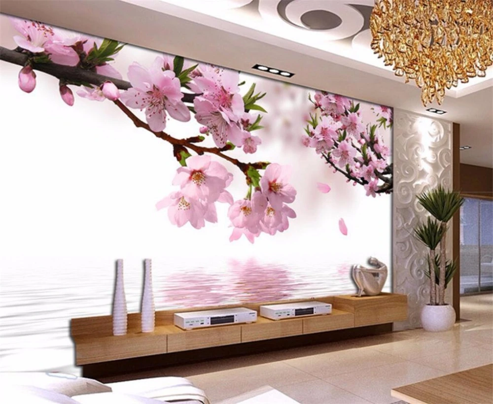 Большие пользовательские обои beibehang с изображением цветущего персика фоновая