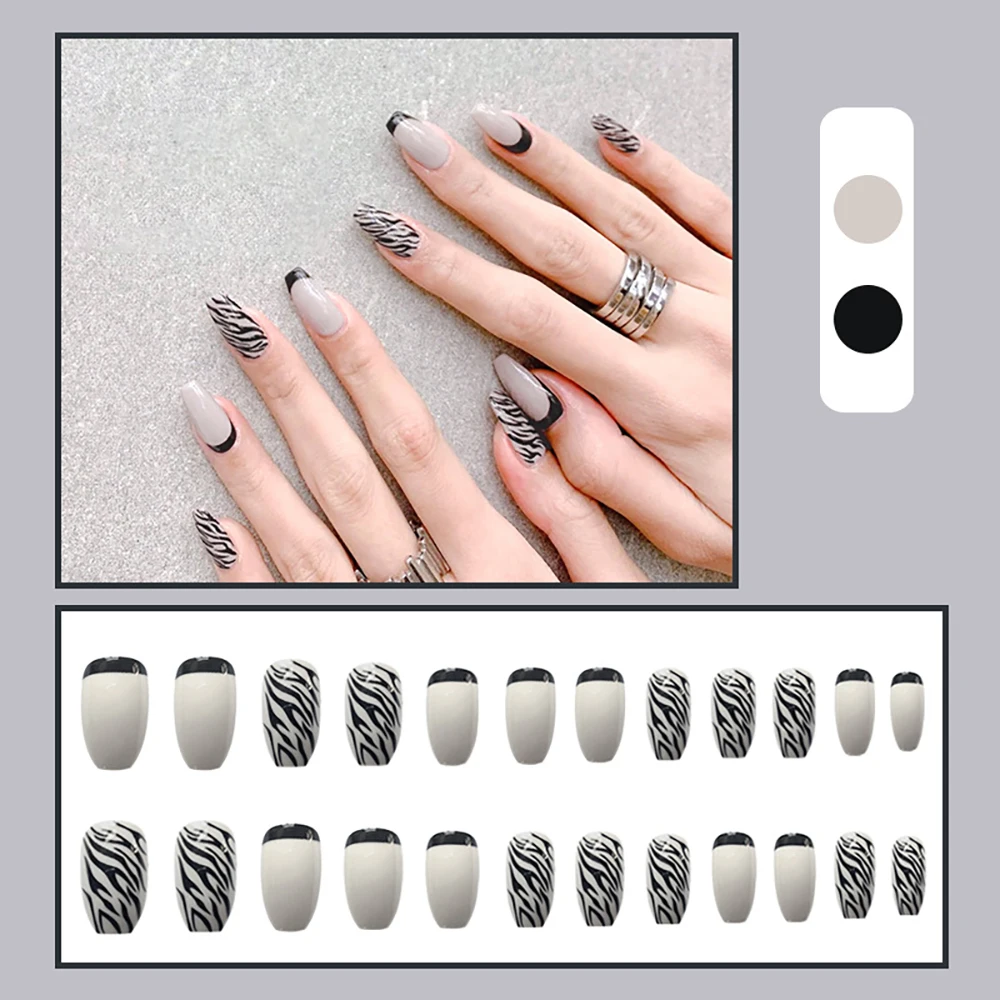 

24Pcs/box Zebra pattern Full Cover Detachable False Nails Press On Detachable False Nail Art Tips