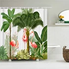 Водонепроницаемая тканевая занавеска для ванной комнаты, занавеска для душа с рисунком фламинго, птиц, растений, 3d-лампа с крючками, экран для ванной 240x180
