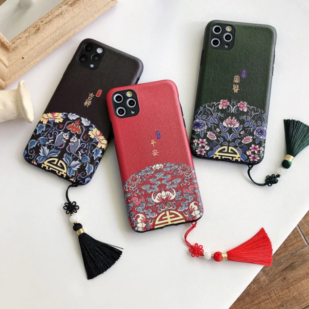 

Chinese Style iPhone Safe Auspicious Retro Palace Style Case For Apple iPhone X XR XS 8 7 6 6S Plus 11 pro Max Protection Cover