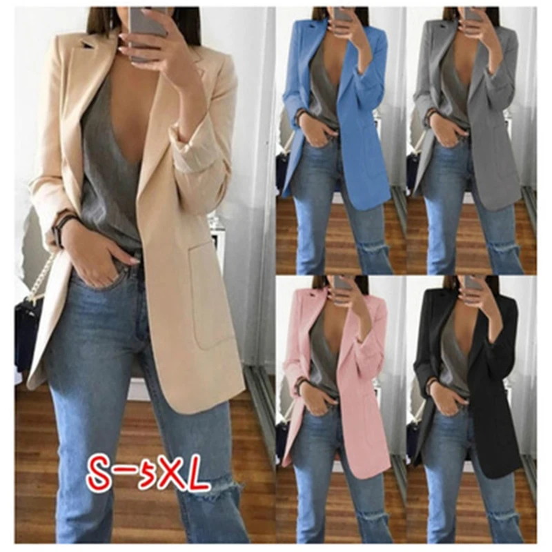 Женская куртка осень длинный рукав тонкий отложной воротник открытый стежок