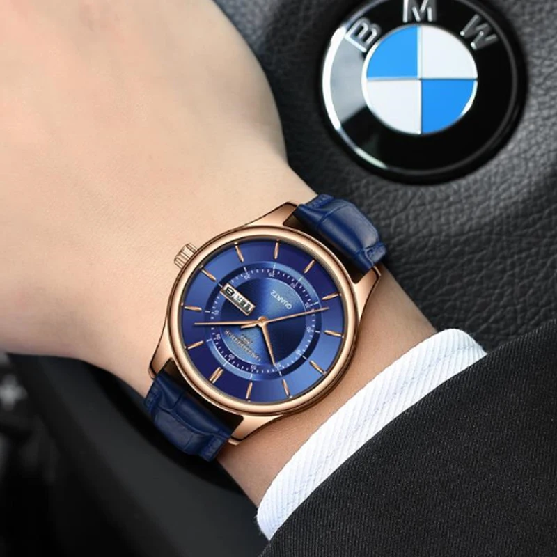 Часы наручные мужские бизнес часы круглые кварцевые водонепроницаемые кожаный