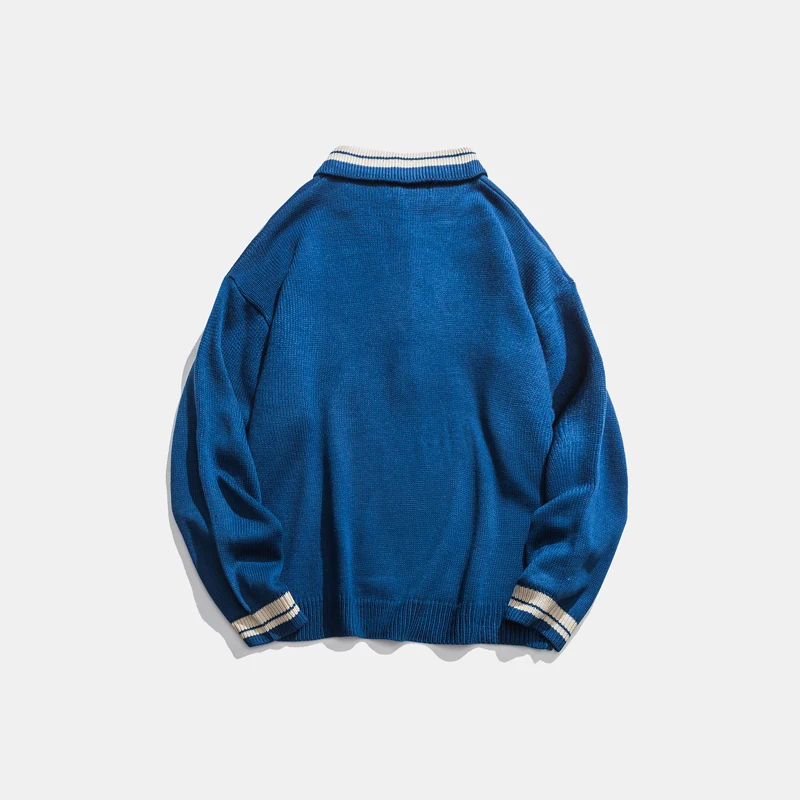 Мужской пуловер в стиле ретро акриловый воротник поло большие размеры хип-хоп