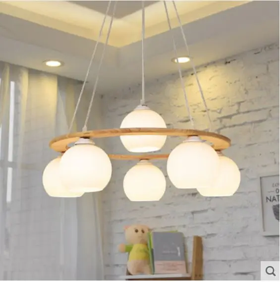 Скандинавская люстра из твердого дерева для ресторана простая круглая