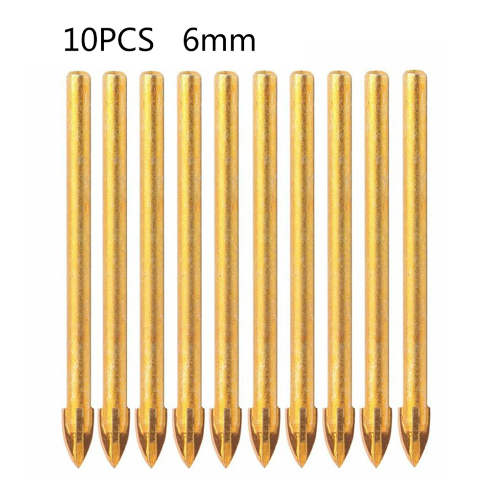 

10pcs Titanium Ceramic Tile Glass Drill Bit Carbide Cross Spear Head 6mm Air Tool Accessories 10x Glass Drill