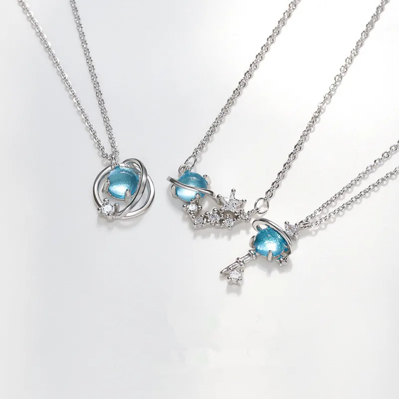 

Женское колье из серебра 925 пробы, с подвеской в виде планеты и звезды