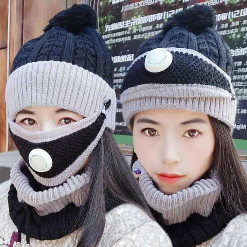 

Cycling Hat Women Winter Woolen Hat Plus Velvet Padded Windproof and Cold-Proof Ear Muffler Winter Warm Knitted Hat Women