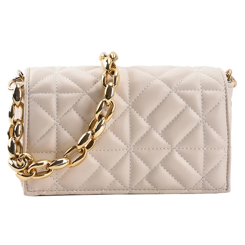 

Thick Chain Designer Bag New Small PU Leather Flap Underarm Baguette Bags for Women 2021 Summer Lady Shoulder Handbag Female