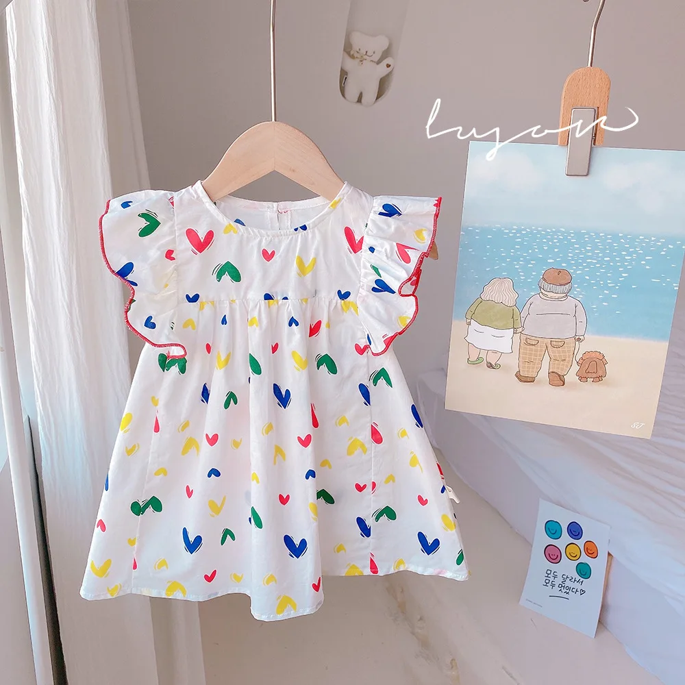 

0 ~ 5 Years Old Girl's Dress Summer New Baby Korean Love Pattern Flying Sleeve Princess Skirt