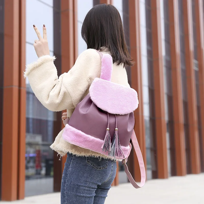 Модный женский плюшевый рюкзак с милыми заячьими ушками сумка на плечо для
