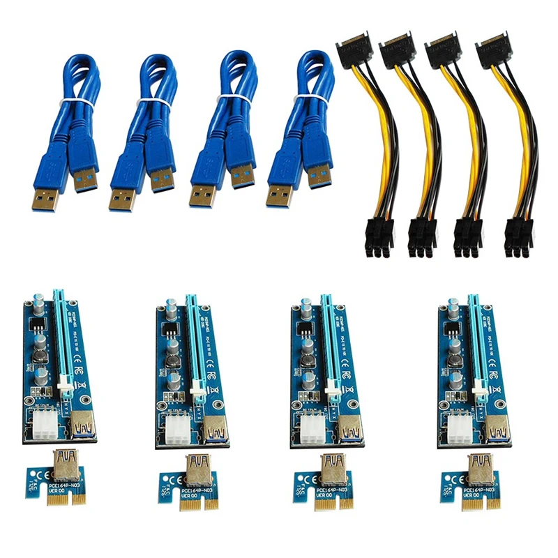 

Переходник VER006C PCI-E Riser Card 006C PCI Express X1-X16, кабель USB 0,6 3,0 м, SATA 6-контактный разъем питания для майнинга биткоинов