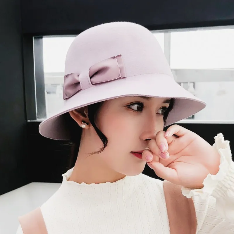 Винтажная Черная Женская Дамская Шляпка колокольчиком шляпа котелок с широкими