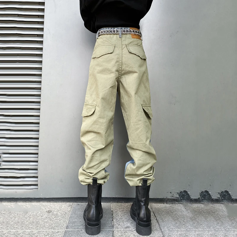 

[EAM] Spliced Contrast Color Denim Blue High Waist Trousers New Loose Fit Pants Women Fashion Tide Spring Autumn 2021 1DD3377