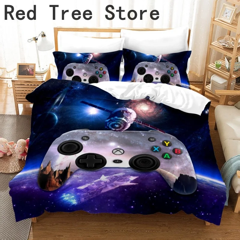 

Новый комплект постельного белья Galaxy для мальчиков, современный игровой комплект с одеялом и пододеяльником для видеоигр, с музыкой, камуфл...