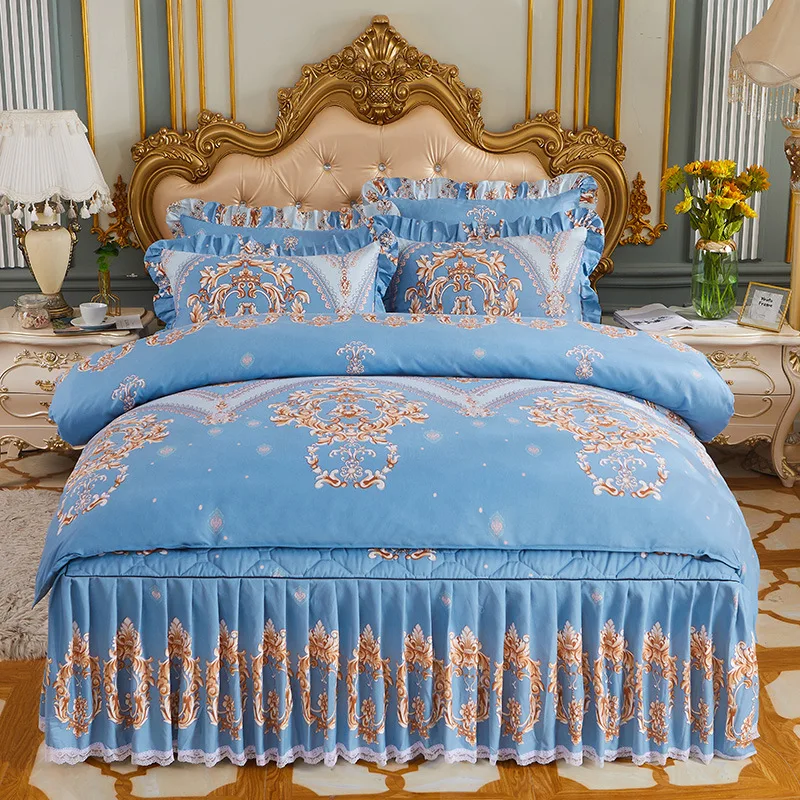 

Luxury Cotton Bedding Duvet Cover Bedspread Bed Skirt Thick Quilt Cover Princess Style Four-piece Double Bed