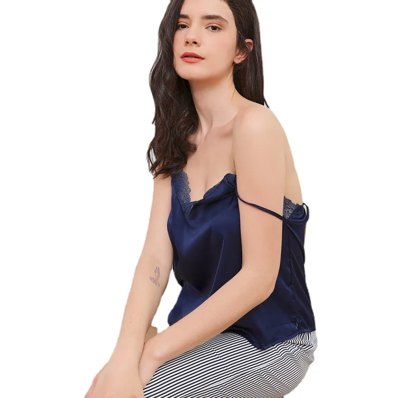 

Summer New Sleepwear Women Strap Top&Pants Sexy Nightgown Loose Pajamas Suit Two Piece Set Lace Pyjamas Lounge Wear Homewear