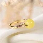 Изящные Ювелирные изделия, лидер продаж, Новые позолоченные кольца из стерлингового серебра S925 с натуральным Янтарь из воска, милое овальное элегантное женское кольцо K0138