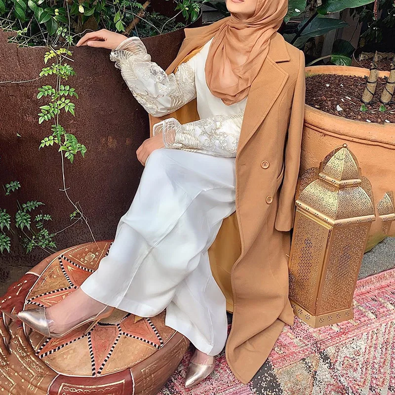 

Зимнее мусульманское длинное шерстяное пальто Abaya, мусульманская теплая женская верхняя одежда, арабское свободное плотное пальто, длинная...