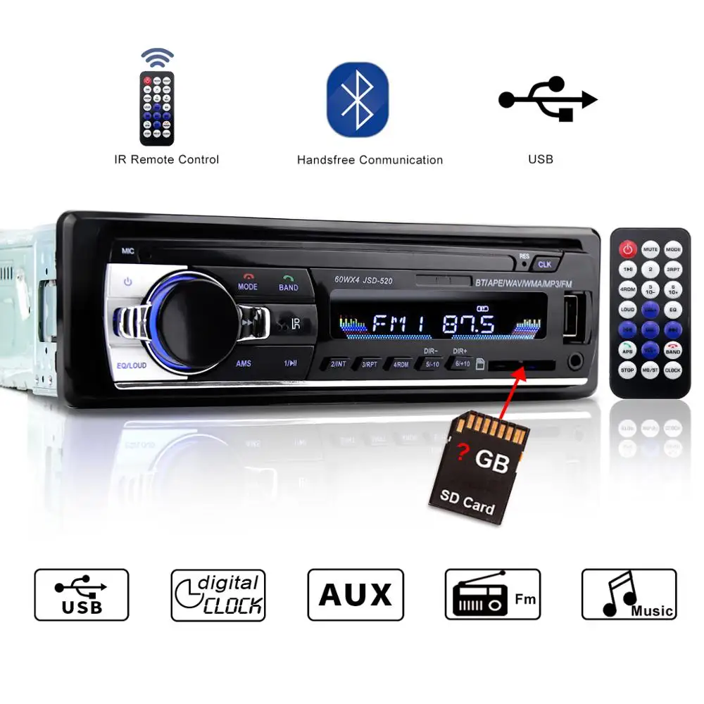 Автомагнитола 1 Din стерео 12 В Bluetooth V2.0 Fm Aux вход SD USB Mp3 JSD 520|Автомобильные