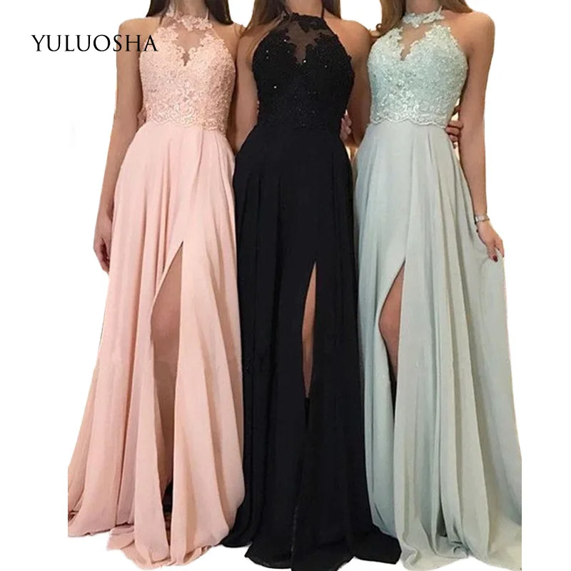 

Модное сексуальное платье YULUOSHA с лямкой на шее без рукавов, простое вечернее платье до пола, вечерние платья для выпускного вечера, платья, ж...