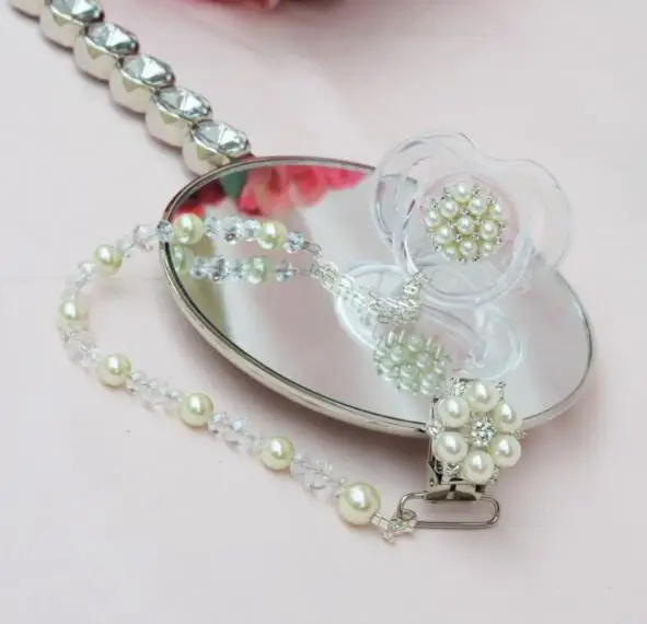 Dollbling, детские соски с жемчугом, клипса, держатель на цепочке, на заказ, с кристаллами, бисероплетение, пустышка на цепочке, розовый леопард, пустышка на цепочке, без соски - Цвет: pearls set