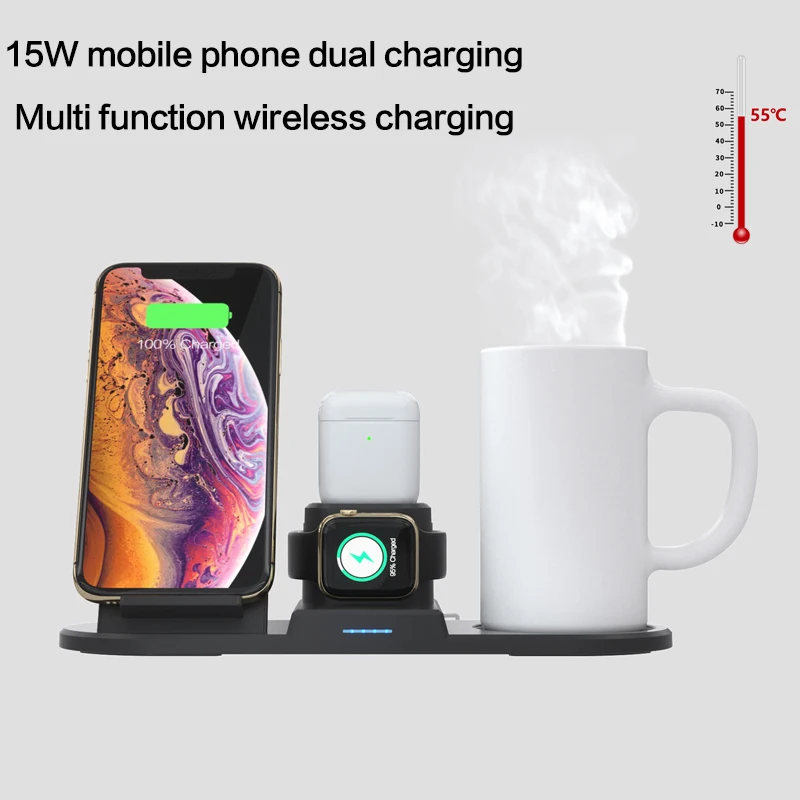 4 в 1 15 Вт Быстрое беспроводное зарядное устройство для Airpods iPhone 11 Pro Apple Watch 3 2
