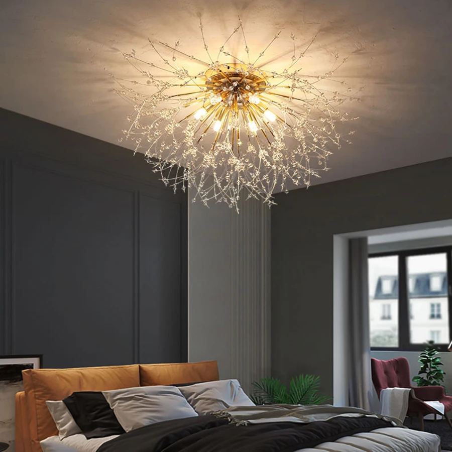 

Modern Crystal Chandelier Nordic Creative Living Room Kitchen Island Decor Pendant Lamp Dandelion Crystal LED Lighting Fixture