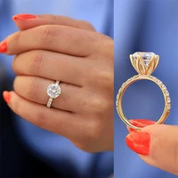 milangirl simple female wedding engagement rings for women gold color inlaid round white crystal rhinestone rings jewelry