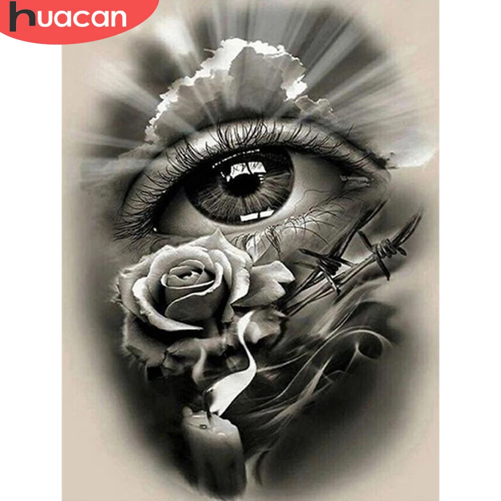 

HUACAN DIY Diamond Painting Black And White Eye 5D Diamond Embroidery Cross Stitch Landscape Mosaic Rose Home Decor Gift