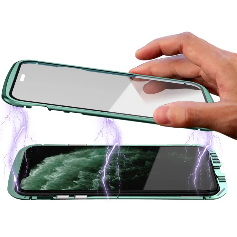 Броня металлическая рамка Магнитный чехол для iPhone 11 Pro Max чехол двойное закаленное стекло полное покрытие для iPhone 11 Pro Max Funda