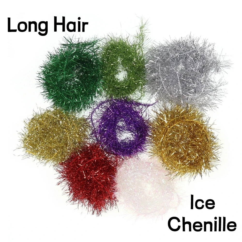 Bimoo 2m/pack 3.5cm Width Long Hair Ice Chenille Crystal Flash Fly Tying Material for Saltwater Streamer Fly Marabou Jig Lure