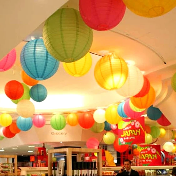 Рождество Хэллоуин китайский новый год круглый бумажный фонарь 10 см 15 20 25 30 35 40